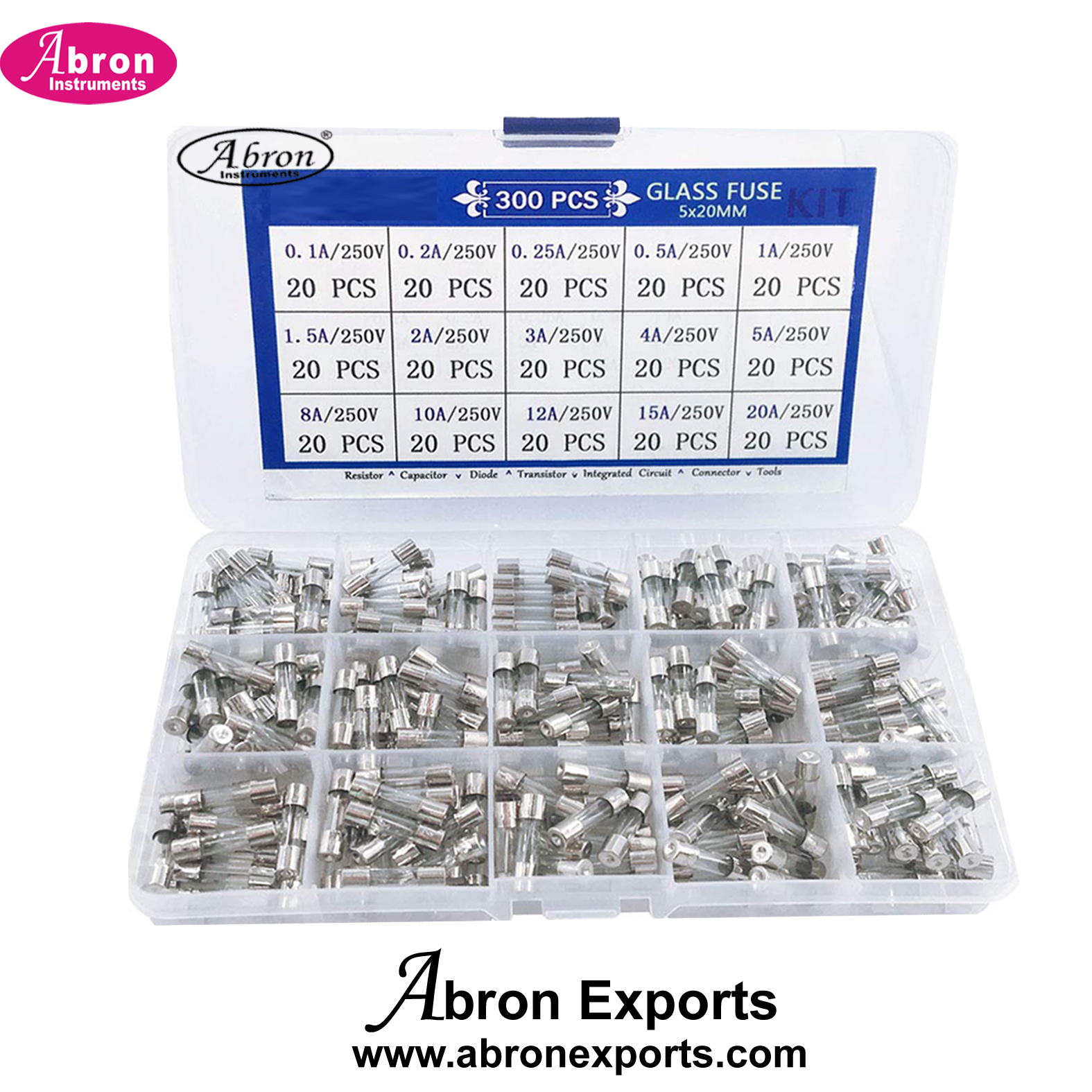 Electronic Component Glass Fuse 250v 0.1amp-20amp 3 Amp or 5 Amp or 10 Amp Etc Any One 5mmx 20mm 300pc Abron AE-1224GF20 